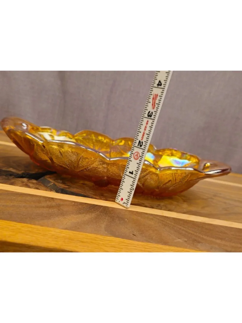 Vintage Amber Carnival Glass Oval Dish With Floral Pattern & Handles 10.5